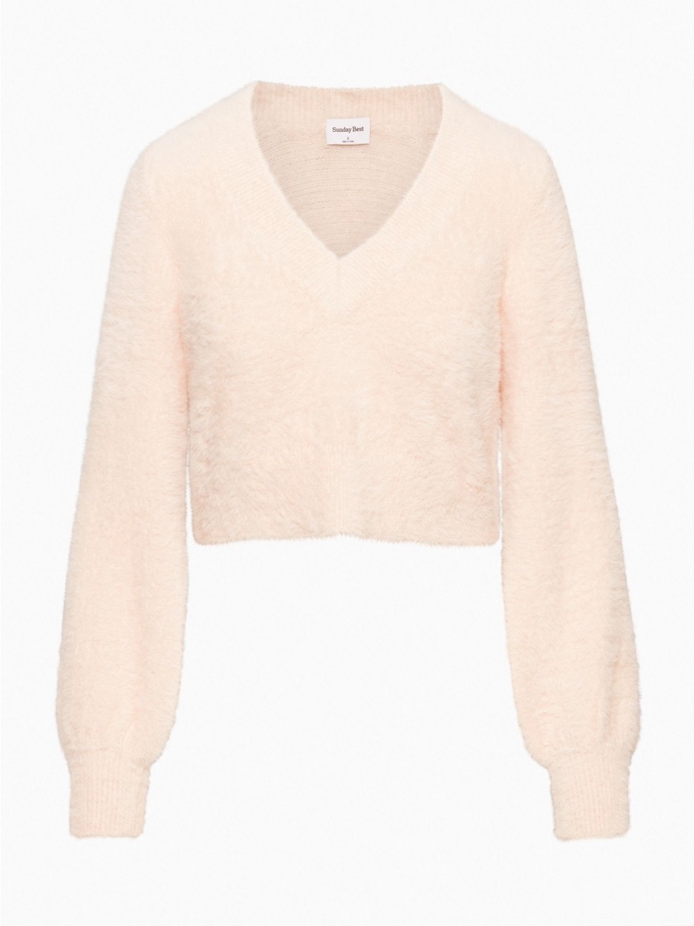 Aritzia Sunday Best Kitten V-Neck Fuzzy Knit Sweater - Blush Pink